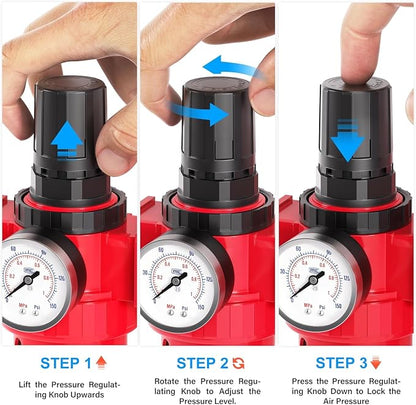 TAILONZ PNEUMATIC 0-150PSI 1/4 Inch NPT Red Industrial Grade 5 Stage Air Drying - Image 8