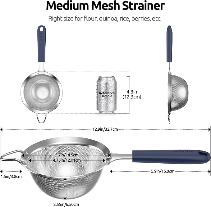 U-Taste Medium Fine Mesh Strainer: 18/8 Stainless Steel 4.73in 30 Mesh Kitchen - Image 2
