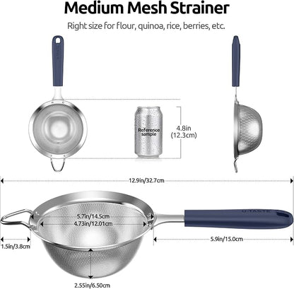 U-Taste Medium Fine Mesh Strainer: 18/8 Stainless Steel 4.73in 30 Mesh Kitchen - Image 2