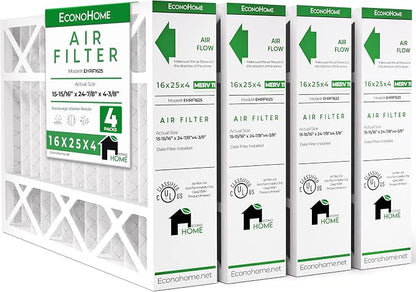 EconoHome 16x25x4 AC Furnace Pleated Air Filter MERV 11 Replacement – Allergen by EconoHome