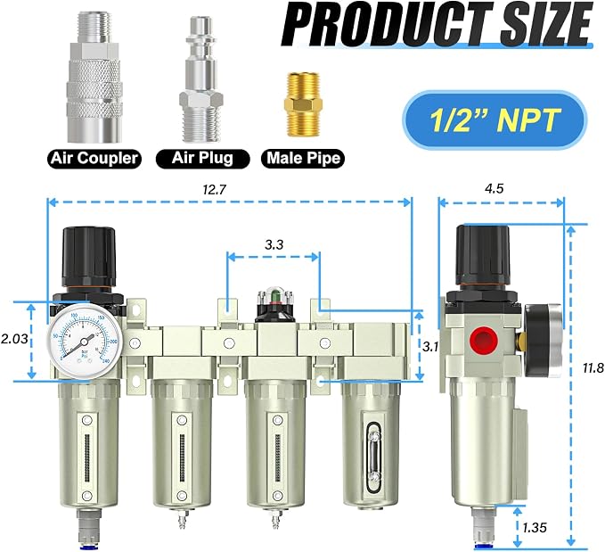 1/2" NPT Heavy Duty Industrial Grade 4 Stage Air Drying System, Auto Drain - Image 2