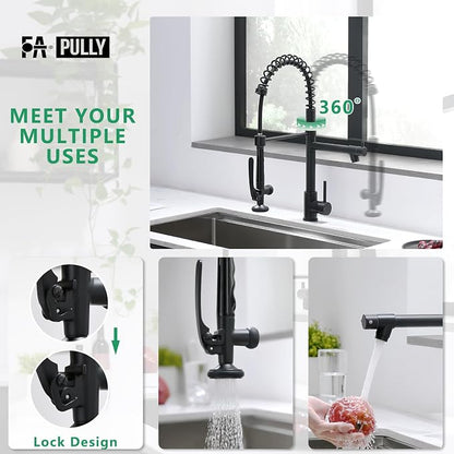 Fapully Black Kitchen Faucet, Commercial Pull Down Kitchen Sink Faucet - Image 3