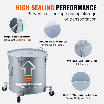 VEVOR 10 Gallon Fryer Grease Bucket, Oil Disposal Bucket Caddy on Wheels - Image 4
