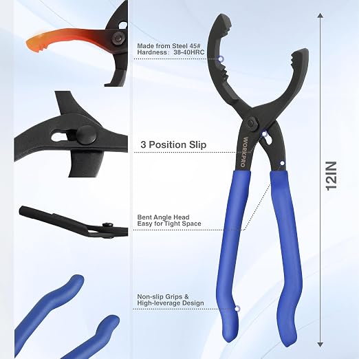 WORKPRO 12-inch Oil Filter Plier and Flexible Oil Funnel Set - Image 3