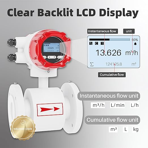 Electromagnetic Flow Meter,High-Precision Industrial Flowmeter Digital Display IP65 Protection 4-20mA Output Pipe Sensor for Wastewater, Sewage, and Seawater（DN15)