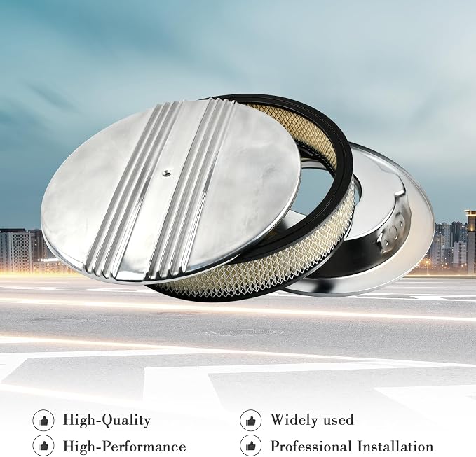 14 x 3 Inch Round Polished Air Cleaner Kit Half Finned Drop Base Compatible - Image 5