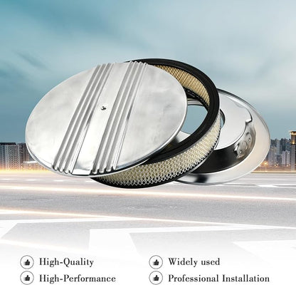14 x 3 Inch Round Polished Air Cleaner Kit Half Finned Drop Base Compatible - Image 5