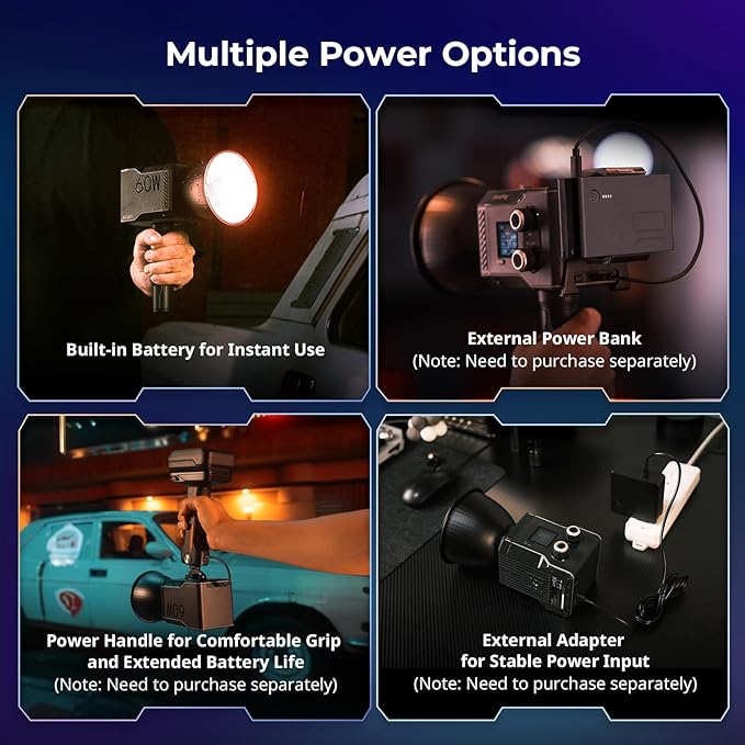 SmallRig RC 60C RGB LED Video Light, 3400mAh Battery 45min Runtime, APP Control, Potable Palm-Sized Continuous Output Lighting 2500-10000K, for Photography/Video/Studio, Powerbank Clamp Edition