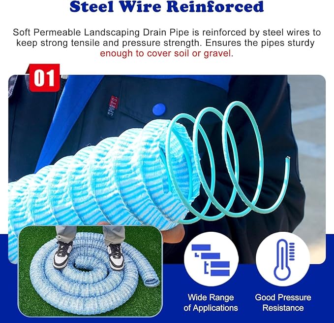 5cm/2in Diameter French Drain Pipe Perforated Drainage Pipes, Soft Infiltration - Image 3