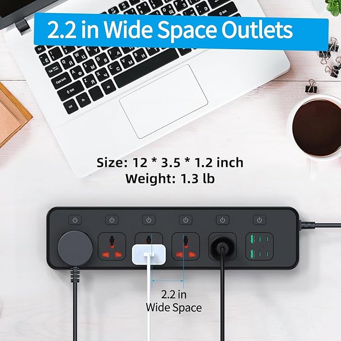 Australia Travel Adapter, Jumpso Australian Power Strip with 6 Universal Outlets 4 USB Charging Ports (1 USB C), Type I AU Plug Adapter for US to New Zealand China Argentina Fiji