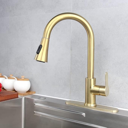 Gold Kitchen Faucet with Pull Down Sprayer Modern Stainless Steel High Arc - Image 4