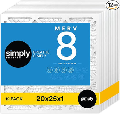 Simply 20x25x1 Air Filter, Merv 8, MPR 600, 12 Pack, Furnace Air Filter by SimplyFilters