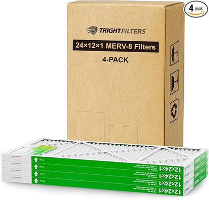 12x24x1 Air Filter 4 Pack, MERV 8 Pleated Dust Defense Air Filters Replacement by TrightFilters