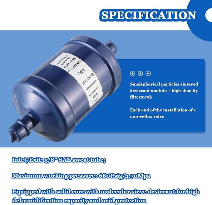 BOJACK Refrigerant Filter Drier Bi-Flow Liquid Line SFK-083S 3/8" Sweat Filter - Image 5
