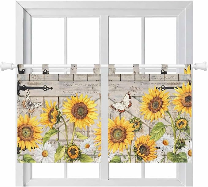 Farm Flowers Kitchen Curtains 24 Inch Length, Small Window Curtains Tab Top by Unknown