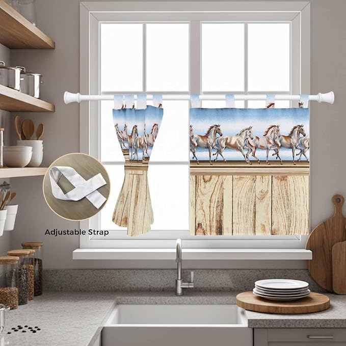 Western Horse Kitchen Curtains 36 Inch Length, Small Window Curtains Tab Top - Image 5