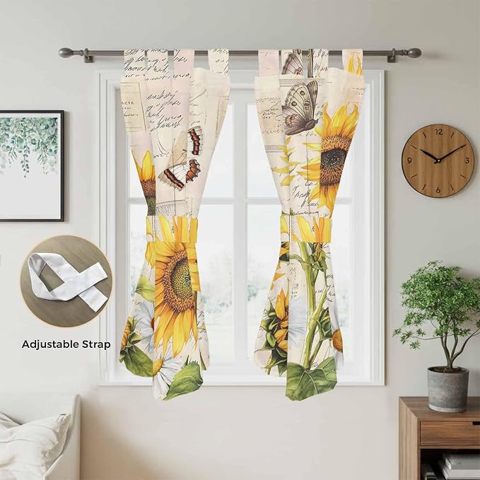 Yellow Sunflowers Bedroom Curtains 72 Inch Length, Window Curtains Tab Top - Image 5