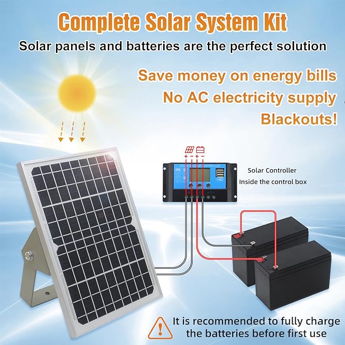 JUJIANG C026 Solar Gate Opener with Batteries & Solar Panel for Dual Swing Gates Up to 1540lb Automatic Gate Opener with Remote Complete Kit Medium Duty Electric Gate Opener Solar Powered 60W Motor