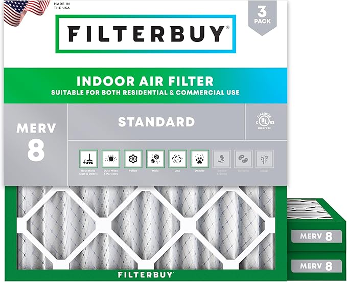 Filterbuy 24x24x2 Air Filter MERV 8 Essential Dust & Allergy Defense, by Filterbuy