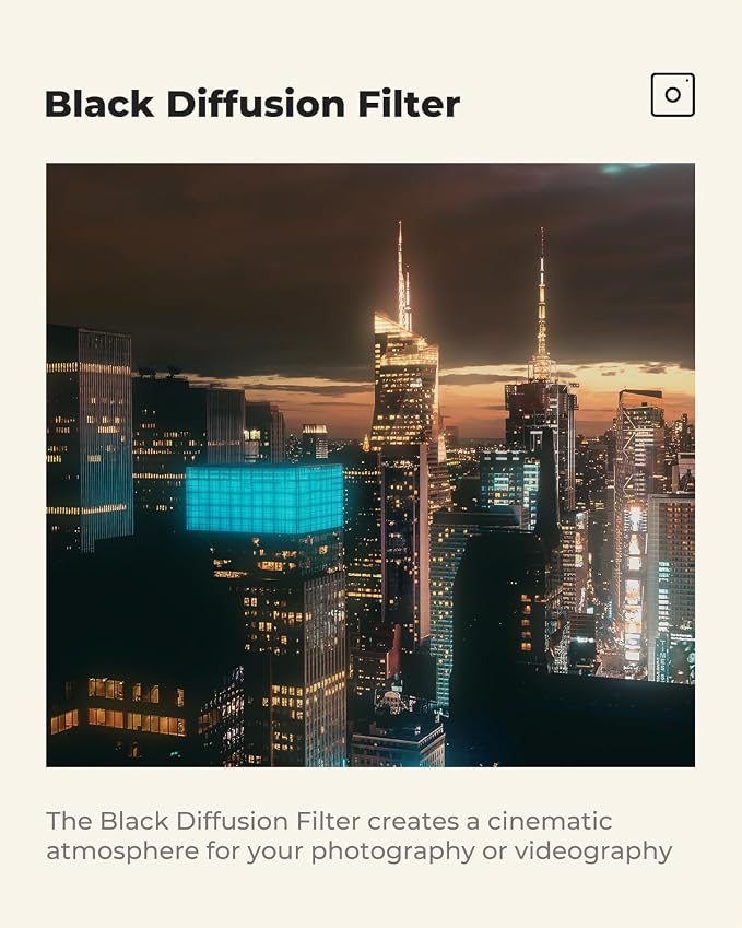 K&F CONCEPT 77mm Black Diffusion 1/4 Filter Mist Cinematic Effect Filter - Image 4