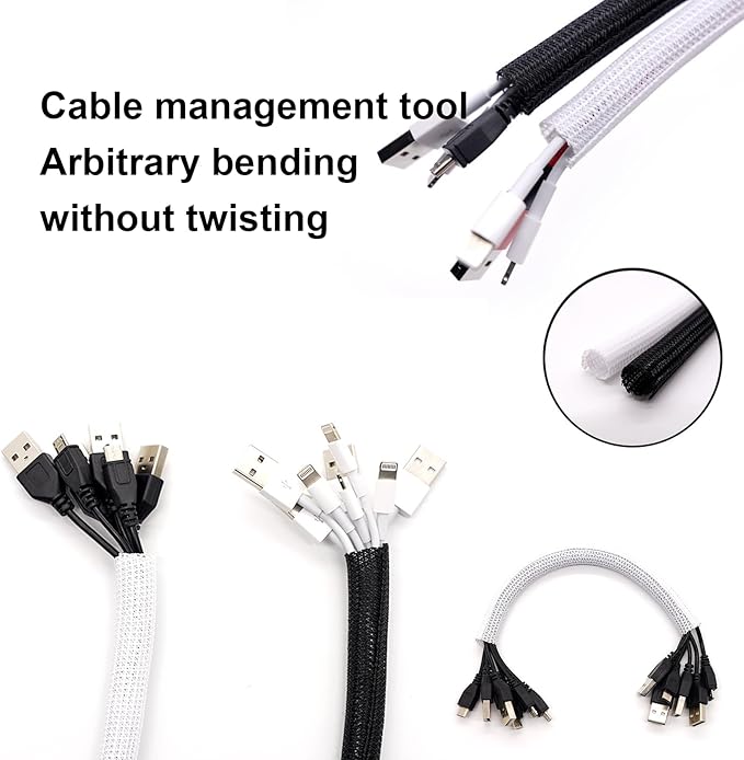 QCSIW 50ft – 1" Split Wire Loom Tubing Cable Sleeve – Braided Cord Protector for Power Cords, Audio Video Cables, USB, Automotive Wiring – Pet Chew Resistant, Flexible Wire Organizer – Black