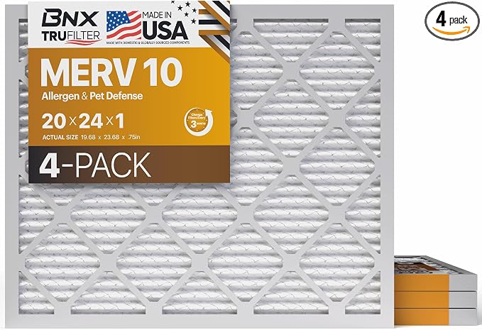 BNX TruFilter 20x24x1 MERV 10 AC Furnace Air Filter by BNX