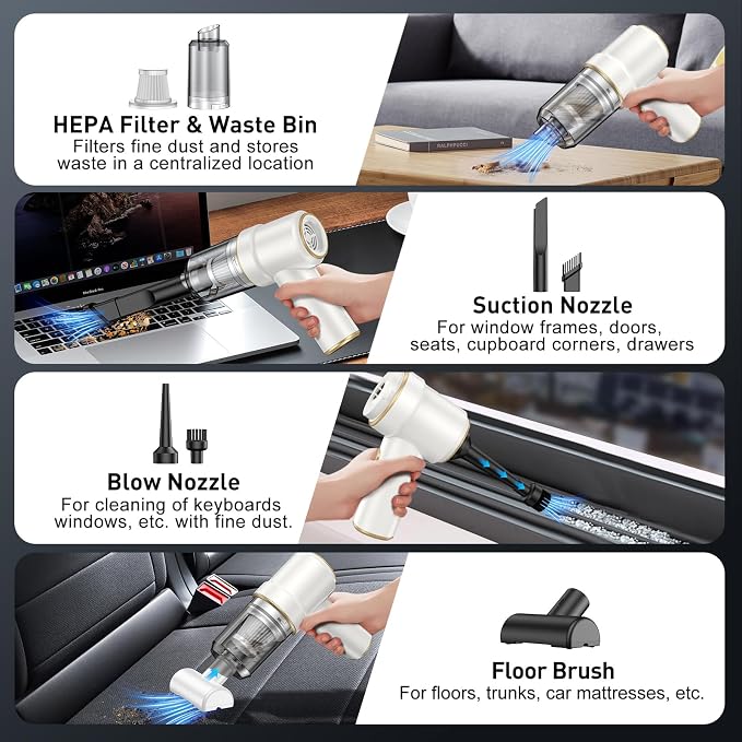 KMM Handheld Car Vacuum Cleaner, 9000PA Vacuum Cleaner & Air Duster, 120W High - Image 5