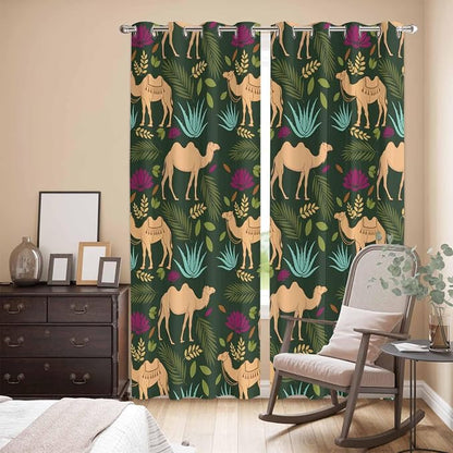 2 Panel Kitchen Cafe Curtains, Retro Desert Camel Sunlight Filtering Nature Air - Image 3