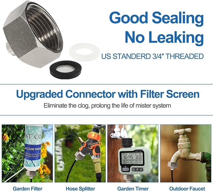Pre-Assembled Misters for Outside Patio, Outdoor Misting Cooling System w Filter - Image 7