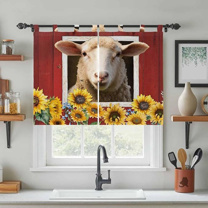 Sheep Sunflower Bedroom Curtains 63 Inch Length, Window Curtains Tab Top - Image 3