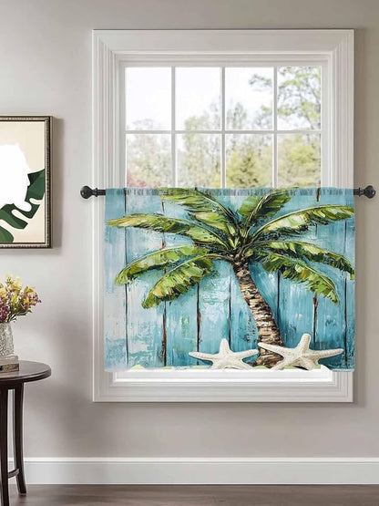 Sheer Curtains 54 Inch Length, Coastal Beach Starfish Semi Sheer Curtains Light - Image 2