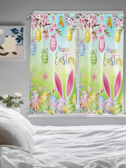 Easter Bedroom Curtains 63 Inches length, Spring Bunny Colorful Rabbit Eggs - Image 5