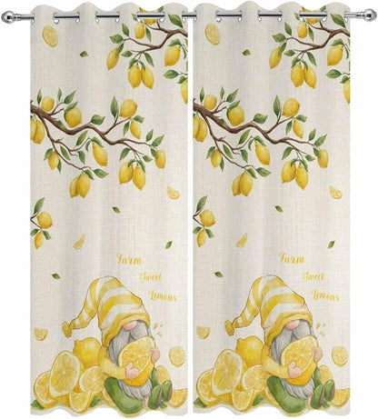Summer Outdoor Curtains for Patio Lemon Gnome Leaf Linen Texture Waterproof - Image 9