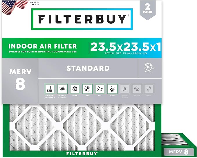 Filterbuy 23.5x23.5x1 Air Filter MERV 8 Essential Dust & Allergy Defense by Filterbuy
