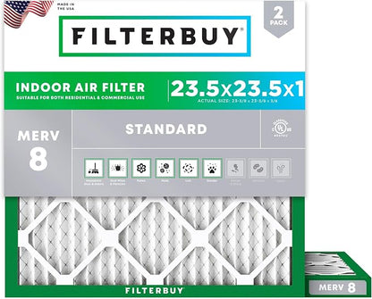 Filterbuy 23.5x23.5x1 Air Filter MERV 8 Essential Dust & Allergy Defense by Filterbuy