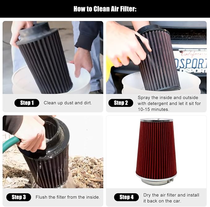 RYANSTAR RACING 102mm 4" High Flow Round Tapered Cone Cool Air Filter Cleaner - Image 5