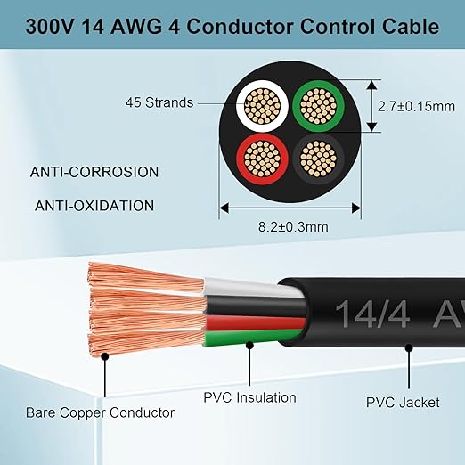 MOOKEERF 14/4 AWG Mini-Split Cable - 25FT 14 AWG 4 Conductor Control Cable 300V Stranded Oxygen-Free Pure Copper Wire for Mini Split Air Conditioner,Heat Pump,HVAC Systems and Speaker Systems