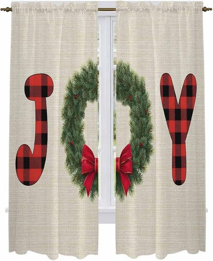 Red Green Christmas Window Curtains 72 Inch Long 2 Panel Set, Rod Pocket Long - Image 2