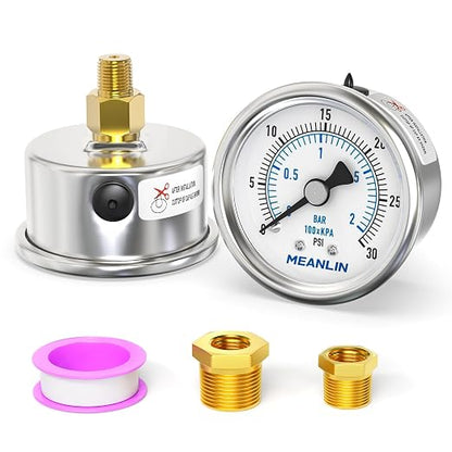 MEANLIN MEASURE 0~30Psi Dry Low Pressure Gauge Stainless Steel 1/8" NPT 2" FACE by MEANLINMEASURE