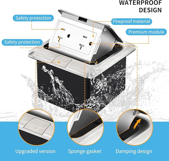 Vagueior Recessed Floor Electrical Outlet Kit,Waterproof Electrical Outlet Covcer Box,Hidden 20A Tamper-Resistant Receptacle Outlet with Slow Elastic Damping，ETL Certified,Stainless Steel (2 Pack)