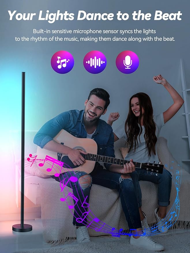 Corner Floor Lamp, LED Corner Lamp with App and Remote Control, RGBICW 16 Million DIY Colors & 68+ Scene, Music Sync, Color Changing Smart Ambient Light for Living Rooms, Bedrooms, and Gaming Rooms