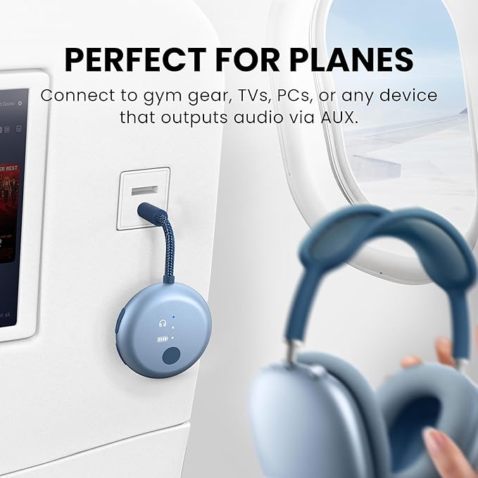 Avantree SoundJet R1 – 25Hr Airplane Bluetooth Adapter for All AirPods (Pro/Max) with Qualcomm Chipset & aptX Adaptive, Wireless Audio Transmitter for Flight Travel, Works with Bose & Other Headphones
