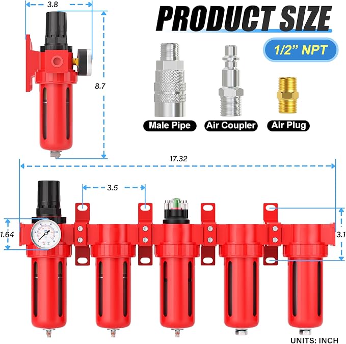 1/2" NPT Industrial Grade 5 Stage Aluminum Air Drying System, Double Coalescing - Image 2