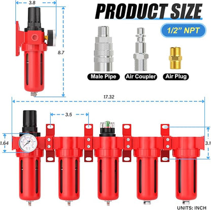 1/2" NPT Industrial Grade 5 Stage Aluminum Air Drying System, Double Coalescing - Image 2