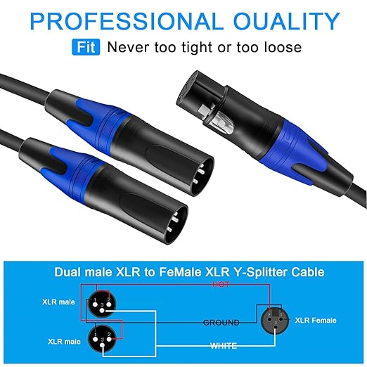 Seefeful XLR Splitter Cable, 1 Female to 2 Male Patch Y Cable Balanced Microphone Splitter Cord Audio Adaptor (20 FT)
