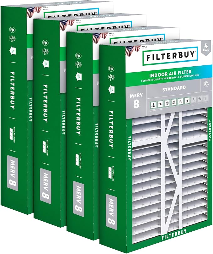 Filterbuy 16x25x5 Air Filter MERV 8 Essential Dust & Allergy Defense, Pleated by Filterbuy