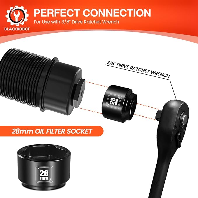 BLACKROBOT 28mm Low Profile Oil Filter Socket, 3/8" Drive 6-Point Oil Filter - Image 3