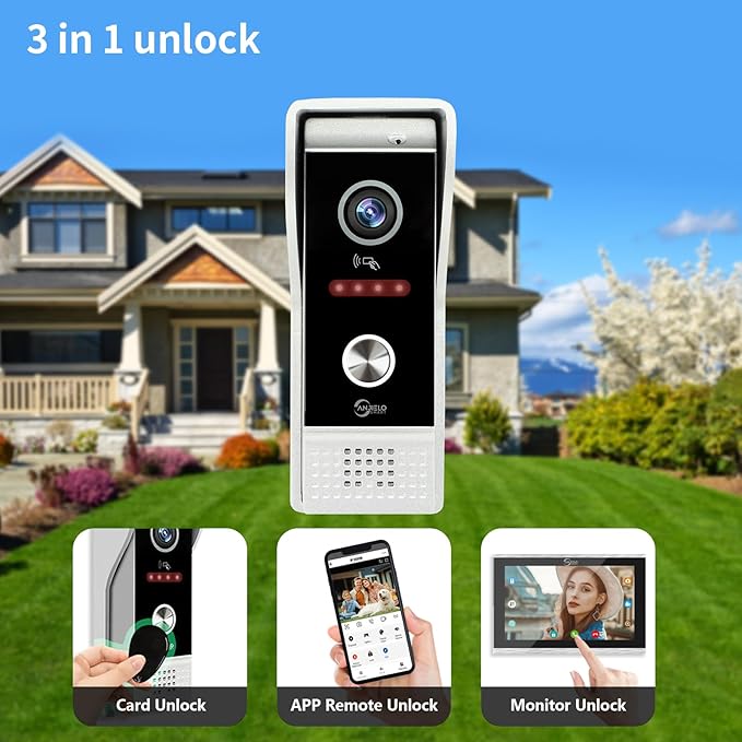 Video Doorbell Intercom System,7 Inches Touch Screen Video Doorbell Door Phone System,Support Remote Unlock, Dual-Way Intercom,Night Vision for Villa House Office Apartment (1-Camera + 3-Monitor)