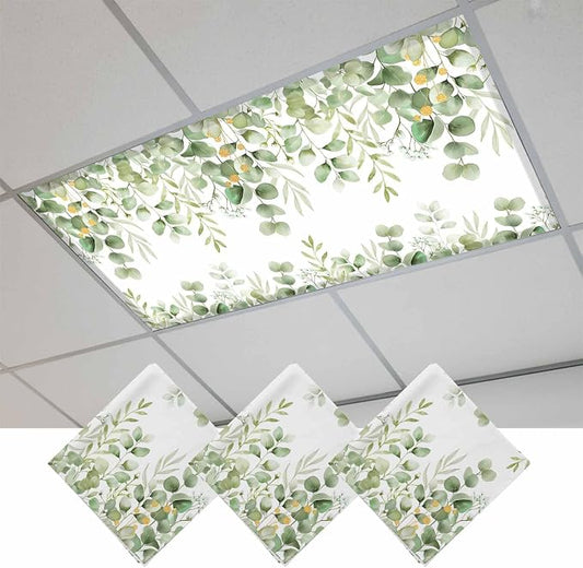 Fluorescent Light Covers for Ceiling Lights Sage Green Eucalyptus Leaves by Home+L6