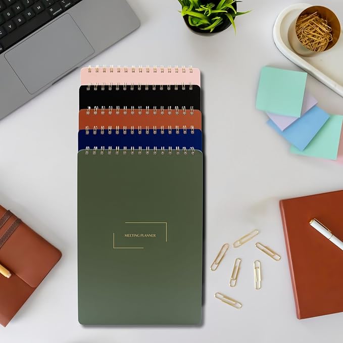 | Meeting Notebook for Work | 8.25" x 11.75" | Project Planner | Simple Design | Multiple Layouts | Office and Business Planner (Evergreen, Meeting Planner - Portrait)